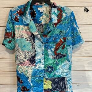 Topshop Blue and Red Casual Button Down Shirt